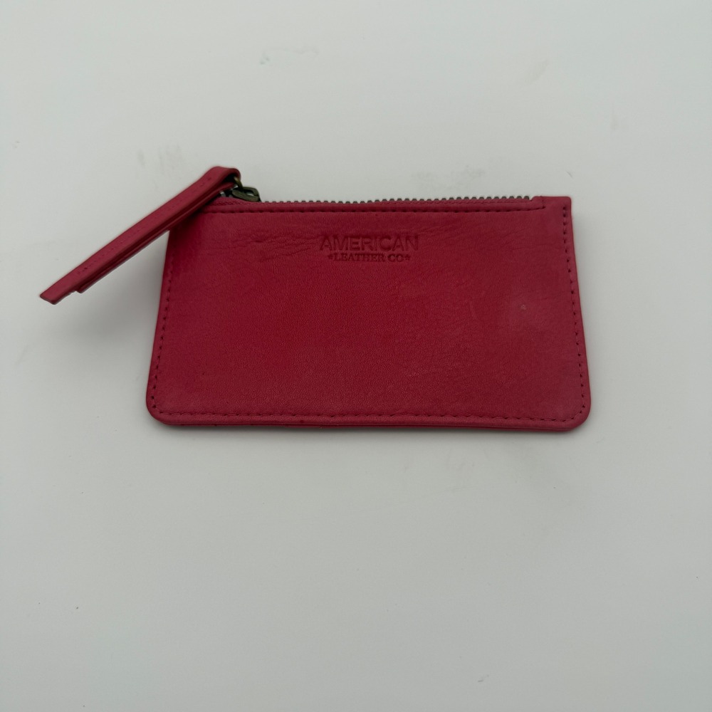 American Leather Co Pink Leather Slim Zip Card Case Wallet Small Coin Pouch